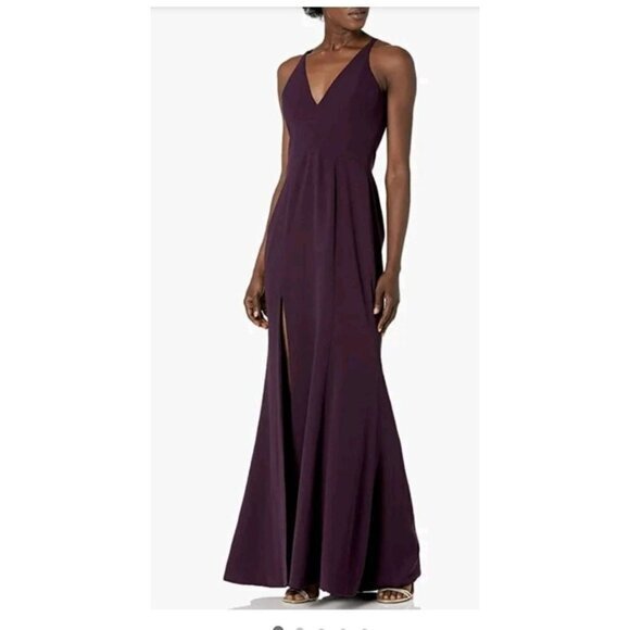 Dress‎ the Population Trumpet Fit-and-Flare Maxi Dress Gown Purple Eggplant Plum